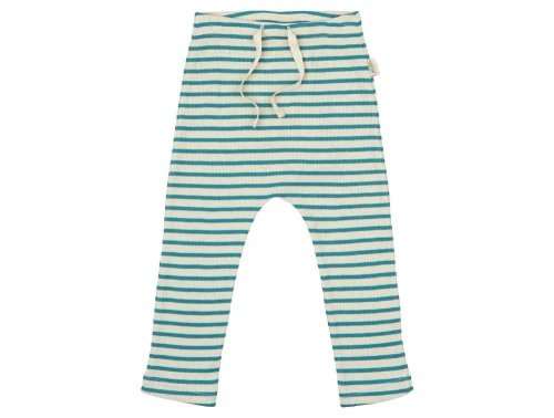 Turkis og råhvid stribet bukser fra Petit Piao PP313 turquoise dark off white